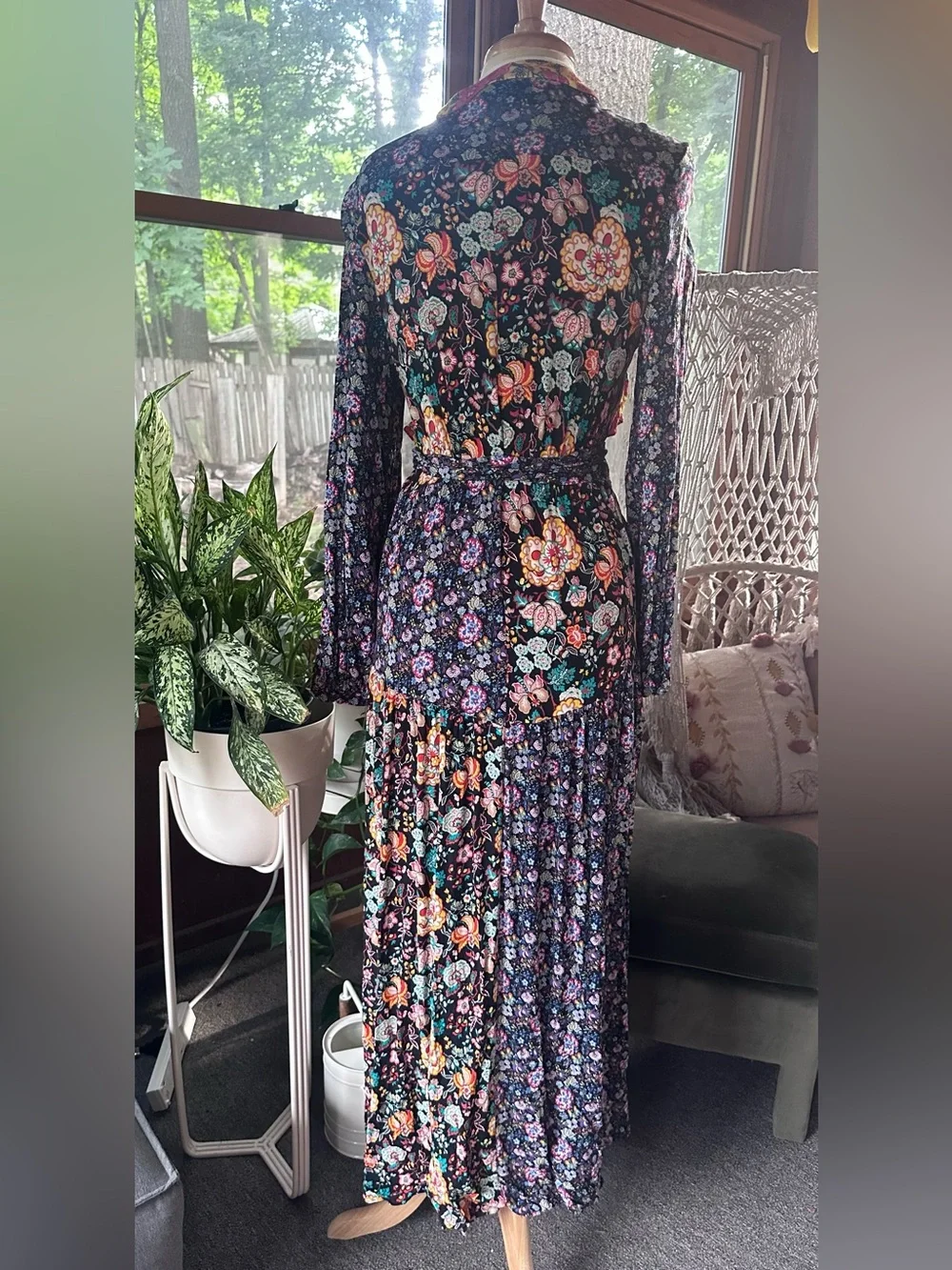Frame mixed Floral Maxi wrap Dress with Multicolor Accents